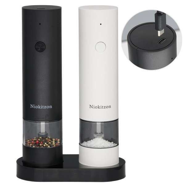 Niokitzon Electric Salt and Pepper Grinder Set,Automatic Pepper Mill with