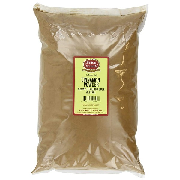 Spicy World Premium Cinnamon Powder 5 Pound Bulk Bag | Ground Cassia Cinnamon | Great Authentic Spice for Coffee, Tea, Baking & Oatmeal | Source of Rich Flavor