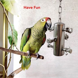 JSLZF Stainless Steel Parrot Toy, Hanging African Grey Chew Toy for Bird, Large Bird Toy for Macaw, Foraging Bird Toy for Conure, Cockatoo, African Grey