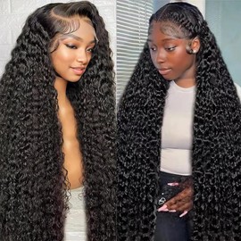 LYILYI 32 Inch 13x6 Water Wave Lace Front Wigs Human Hair Pre Plucked 13x6 HD Transparent Lace Frontal Curly Wigs Human Hair 200% Density 12A Wet and Wavy Wig Human Hair for Women