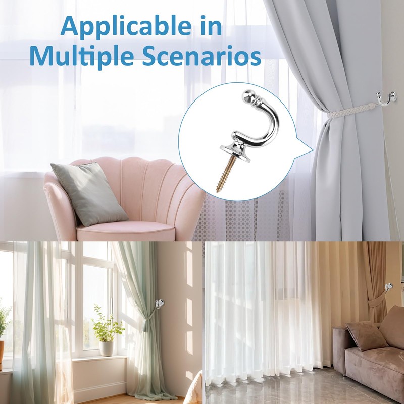 ALLisWE 8PCS Curtain Tie Backs Hooks Silver U Shaped Ball