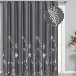 Estelar Textiler Blackout Curtain for Patio Door 120W x 108L Inch Long Silver Palm Tree Curtain Energy Saving Drape for Living Room, 10ft Wide x 9ft Long, Dark Grey, 1 Panel