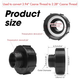 IBC Tote Hose Adapter Fittings, 3.94 Inch Coarse Thread to 2.28 Inch Coarse Thread DN80 to DN50, BSP S100*8 x S60*6 Water Drain Garden Valve Pipe Drum Bung Tank Connector Food Grade Adaptor Install