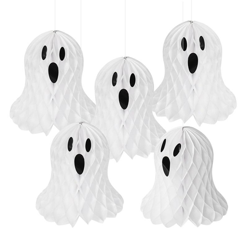 ハロウィン 吊り飾り かわいい ゴースト 幽霊 紙製 立体 折りたたみ式 5個 セット