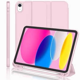 iMieet iPad (A16) Case/iPad 10th Generation Case [11-Inch 2025/10.9 Inch 2022] with Pencil Holder, Trifold Stand Smart Cover with Soft TPU Back,Auto Wake/Sleep(Pink)