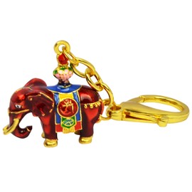 Lucky Feng Shui Red Prosperity Elephant with Treasure Vase Keyring, elephant