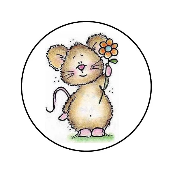 handmade 48 MOUSE FLOWER ENVELOPE SEALS LABELS STICKERS 1.2" ROUND