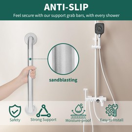 Raemnaky Safety Grab Bars for Bathtubs and Showers, Non Slip 304 Stainless Steel Bathroom Balance Bar, ADA Compliant Shower Handles for Elderly, Handicap, Senior & Children (Brushed Nickel, 18 Inches)