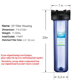 Geekpure 20 Inch Whole House Water Filter Housing-Fit 4.5 x 20 Inch Filters