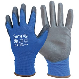 Simply Unisex Pucg002 Polyester PU Coated Gloves, Black & Blue, L UK