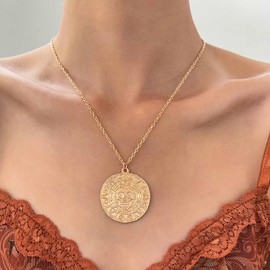 Xduargs Boho Skull Coin Pendant Necklace Vintage Coin Medallion Choker Necklace Gold Pirates Of Caribbean Necklace Aztec Caribbean Skull Chain Necklace Jack Sparrow Necklace Jewelry for Girls