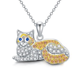 SELKAT Cat Necklaces 13 Breeds of Cats Necklaces S925 Sterling Silver Cat Pendant for Women, Sterling Silver, Cubic Zirconia
