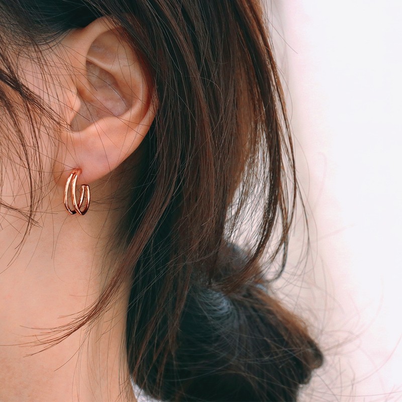 Gold&Deer 14K Gold Field Two-Row Simple Ring Earrings Rose Gold