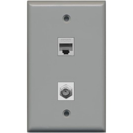 RiteAV - 1 Port Coax Cable TV- F-Type 1 Port Cat6 Ethernet Wall Plate - Gray