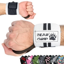 BEAR GRIP - Premium weight lifting wrist support wraps, (Sold in pairs) (White)