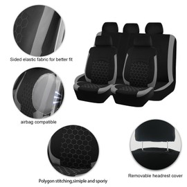 AUTOKING Car Seat Covers Full Set,Embroidery Car Seat Covers,Airbag Compatible,Polyester Fabric Seat Covers for Car,Universal Size Fit for Most Car SUV,Rear Seat Can Split (Gray)
