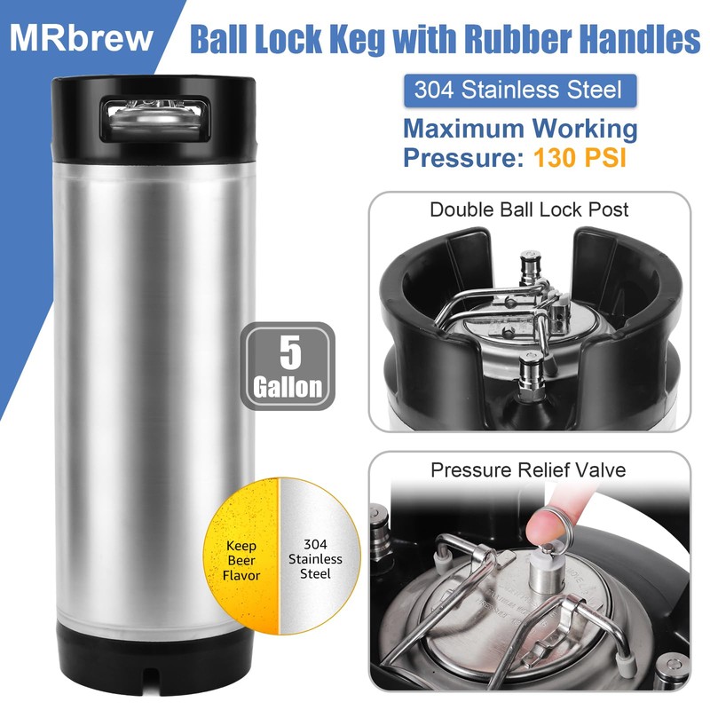 MRbrew Upgraded 5 Gallon Ball Lock Keg with Dual Rubber