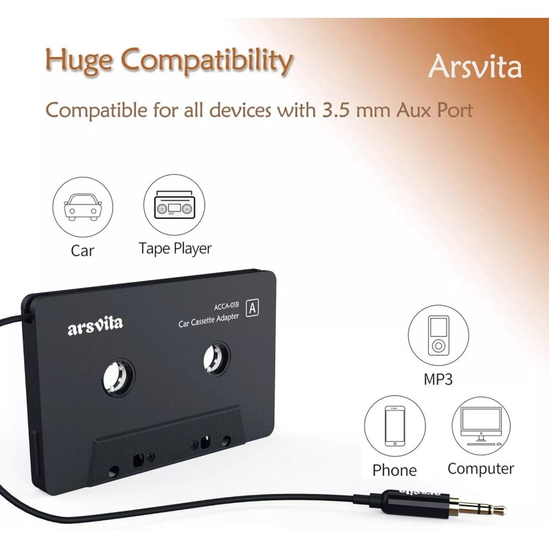 arsvita Car Audio Cassette to Aux Adapter 3.5 MM Auxillary
