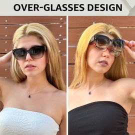 TJUTR Polarized Sunglasses Fit Over Glasses for Women, Oversized Driving Sun Glasses with Rhinestone Designer Style
