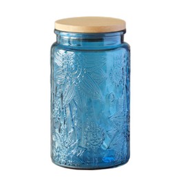 34 FL OZ Blue Vintage Glass Jar, Decorative Mason Jar for Home Kitchen Storage Coffee Tea Sugar Biscuit Candy Jar with Lid (Blue Sunflower)