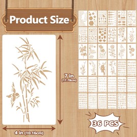 36 Pieces Stencils for Painting Set, 15Pcs Letter Stencils,Lettering Alphabet Stencil, 11Pcs Flower Leaves Plants Stencils, 10Pcs Journal Stencils, Crafts Templates for Painting on Wood, Home Decor