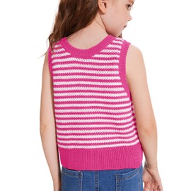 CharmWM Girls Sweater Vest Kids Casual Sleeveless Crochet Tops Color Block Tie Back Knit Tank Tops Pink