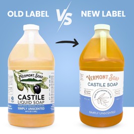 Vermont Castile Soap Unscented, Gentle Liquid Soap for Sensitive Skin & Natural Body Wash, Organic Hair Shampoo for Oily Hair, Aloe Castile Soap for Men & Women - 64 Oz