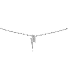 Jewelry Necklaces, Bracelets, Chains and more - Sterling Silver Cubic Zirconia Lightning Bolt Dainty Choker Necklace - XFBX1429
