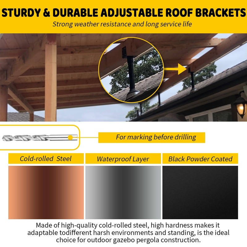 Roof Riser Brackets kit for Pation Pergola,Adjustable Angle Woodwork Post