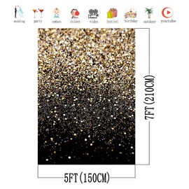 AIIKES 5x7FT Black and Gold Backdrop Starry Shimmer Wedding Birthday Photography Background Prom Activities Decoration Child Newborn Photo Background Studio Props 11-547