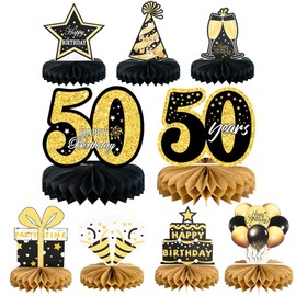 9Pcs 50th Happy Birthday Centerpieces, Black and Gold Happy Birthday Decorations, Happy Birthday Table Toppers for Men and Women, 50 Years Birthday Party Supplies (50 Years)
