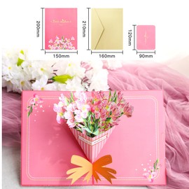 Paper Spiritz Pop Up Flower Bouquet Card, Mothers Day Cards with Message Card & Envelope, Thank You Card, 3d Birthday Card