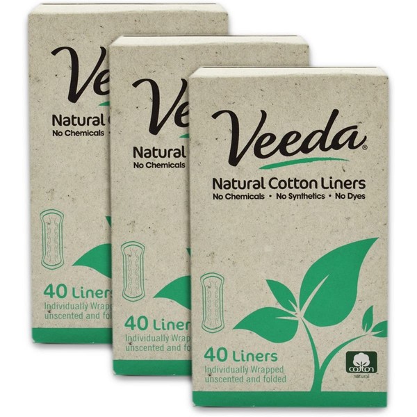 Veeda Ultra Thin Natural Cotton Breathable Daily Liners are Always Chlorine and Toxin Free, Hypoallergenic, 40 Count (Pack of 3)