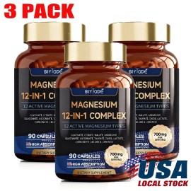 Magnesium 12 in 1 Complex 700mg -Dietary Supplement 270 capsules (Pack of 3) USA
