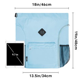 WANDF Drawstring Backpack Sports Gym Bag with Shoes Compartment, Water-Resistant String Backpack Cinch for Women Men(Light Blue,Large)