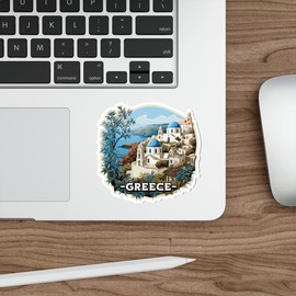 Greece Sticker Weatherproof Vintage Decal Vinyl Small Waterproof for Water Bottle Mug Passport Book Scrapbook Notebook Laptop Tumbler Skateboard Computer Phone Size 4" Funny Gift ID44990