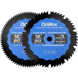 DOWOX 12-Inch 50-Tooth Combination Saw Blade and 80-Tooth Fine Finish Saw Blade Set, Carbide-Tipped Woodworking for Table Saws and Miter Saws, 1-Inch Arbor, Two Pack
