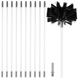 15FT Chimney Cleaning Brush Kit, 11pcs Duct Vent Cleaning Brush Kit, 3.9" Nylon Brush Heads and 11 Rods Detachable Chimney Sweep Set Kit for Fireplace Dryer Vent Sewage Pipe Fume Hood