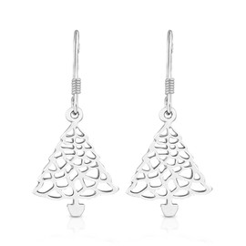 925 Sterling Silver Christmas Tree Drop Dangle Earrings – Festive Holiday Jewelry for Women – Lightweight, Polished Fish Hook Design – Handcrafted Gift Idea