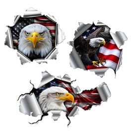 WICVIC 3 Pcs American Bald Eagle Car Bumper Sticker Vinyl US Flag Decals 7" Patriotic Stickers Van Jeep Vehicle Bike Motorcycle Laptop Luggage Skateboard Gifts for Teens Adults Dad Military