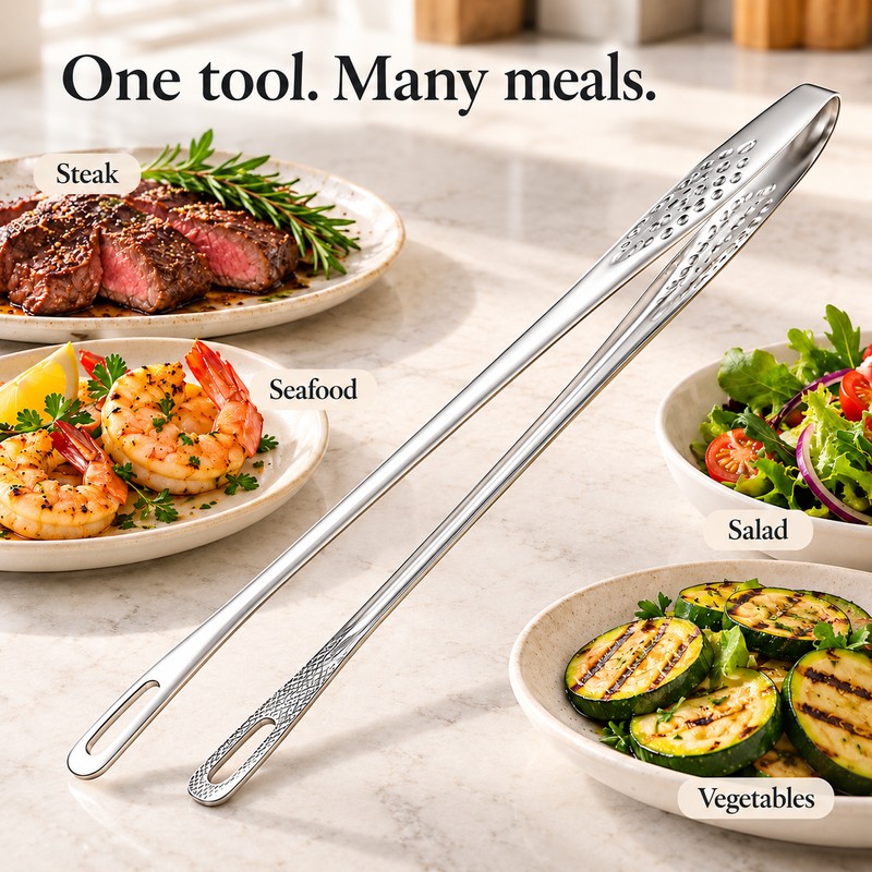 Long Stainless Steel Kitchen Tongs Non-Slip Heat Resistant BBQ Grill