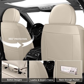 Front Seat Covers for Toyota 4Runner 2004-2025, PU Leather Car Seat Protector, Bucket Seat Covers, Waterproof Car Seat Cushions, Stylish Auto Interior Accessories Storage Pockets(Beige/Brown,2 Seat)