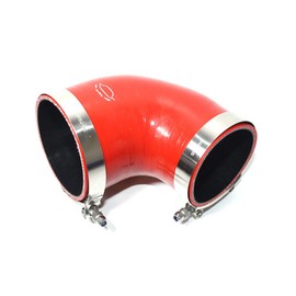 TenKeAuto TenkeAuto High Performance 4-Ply Reinforced 3.5"-4" ID 90 Degree Elbow Reducer Coupler Silicone Hose With SS 304 T Bolt Clamp for Turbo/Intercooler/Piping (3.5"-4" Red)