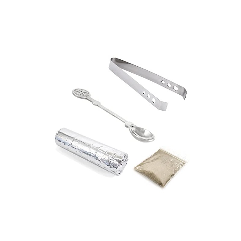 NKlaus 4tlg Set smoking tongs stainless incense spoon 10x incense