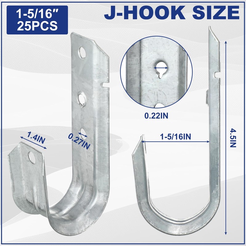 Gisafai 25 Pcs Cable Support J-Hook, Garage Hooks for Hanging,