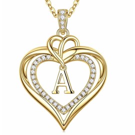 MONOOC Initial Necklace for Women Teen Girls - Dainty 14K-Gold-Plated Heart Necklace for Woman Initial A Necklaces for Teens Women Jewelry Anniversary Birthday Gift for Woman Wife Mom Daughter Friends