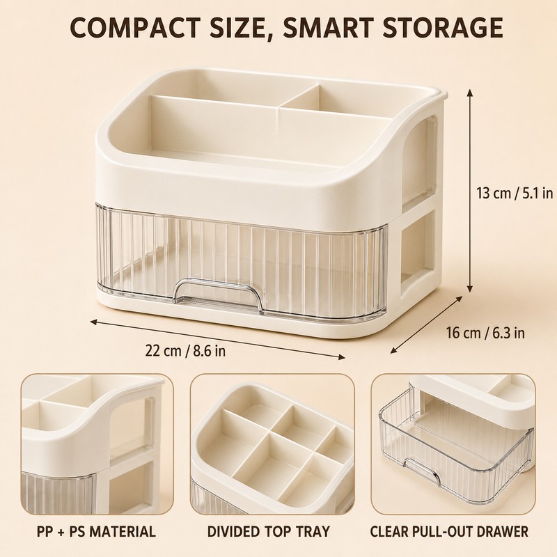 2-Layer Cosmetic Storage Box with Transparent Drawer