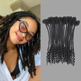 Sangtok 8 inch 40 Strands Loc Extensions Human Hair Curly Ends, 0.4cm Width Human Hair Loc Extensions, 1b