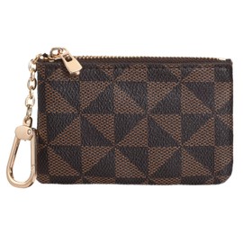 Small Zipper Change Purse Pouch Leather Coin Purse with Key Chain Mini Card Holder Wallet Clutch Premium Keychain Wallet Classic Pendant Clutch Purse for Men Women(Brown)