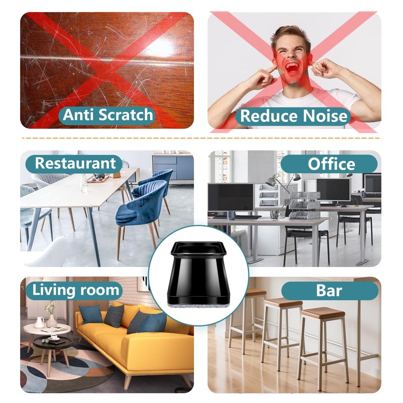 ANSIBLE Chair Leg Floor Protectors Square 24pcs Clear Fit:27-40mm